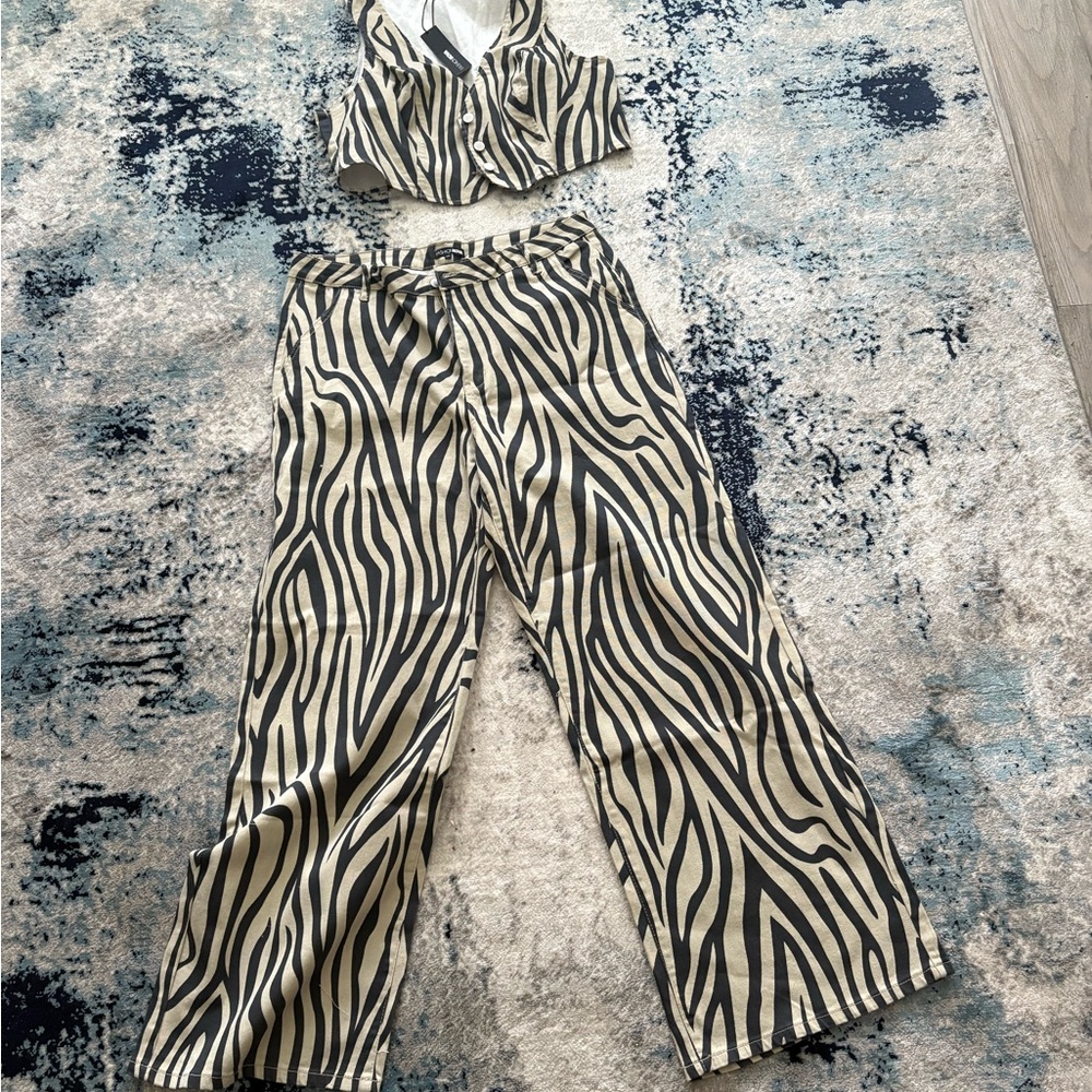 Fashion Nova Black and Cream Zebra Wide Leg Pants